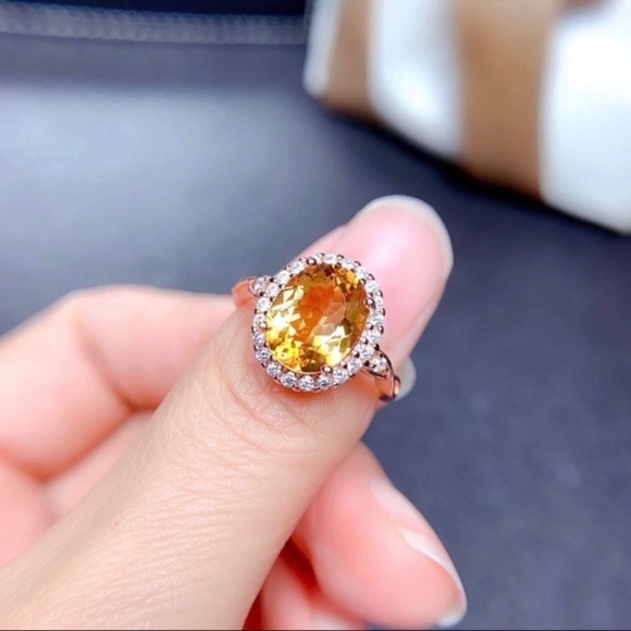 18K Gold Plated Adjustable Birthstone Yellow Crystal Citrine Ring for Women - Picture 2 of 5